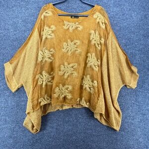 M Made in Italy Sweater Womens L Mustard Mohair Silk Pullover Boho Lagenlook 90s